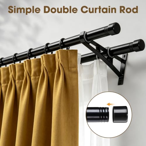 Black Double Curtain Rod Set 28-48 Inch Heavy Duty Dual Curtain Rod for Windows - DonSail