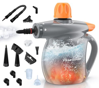 Pressurized Handheld Steam Cleaner Orange & Gray 13-Piece Deep Cleaning Set