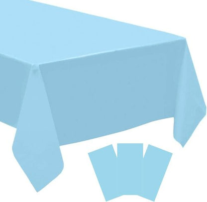 Blue Disposable Tablecloths by [Brand Name] - 3 Pack, 54" x 108" Baby Blue Plastic Covers for Events & Parties