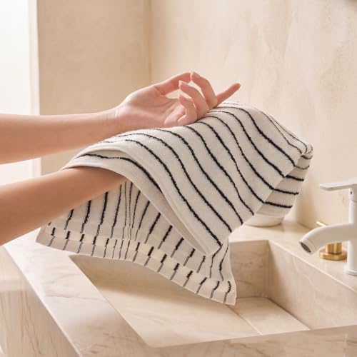 Black and White Striped Cotton Hand Towels Set - 4 Pack, 13 x 30 Inches