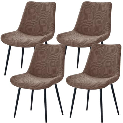 Jacquard Dining Chair Covers Set of 4 with Velcro Lock - Striped Coffee