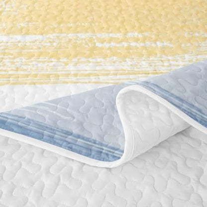 Erosebridal Geometric Twin Size Quilt Set - Blue Yellow Gradient Striped Ombre