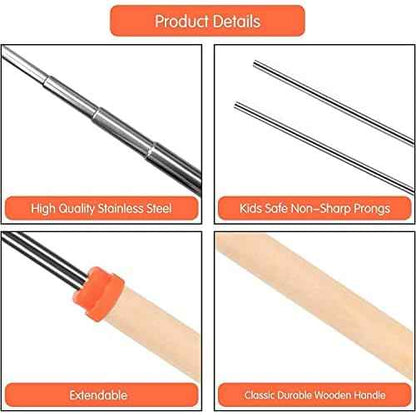 Simple Deluxe 16 Pcs 32 inch Marshmallow Roasting Sticks Extendable Design - Stainless Steel Smores Skewers For Camping, Bonfire, Fireplace, Retractible Sticks with Wooden Handle