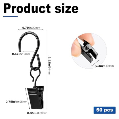 50 Pack Metal Curtain Clips with Hooks for Hanging & Organization