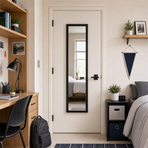 Full Length Door Mirror 13.8" x 0.4" Black Rectangular Wall Mirror for Bedroom