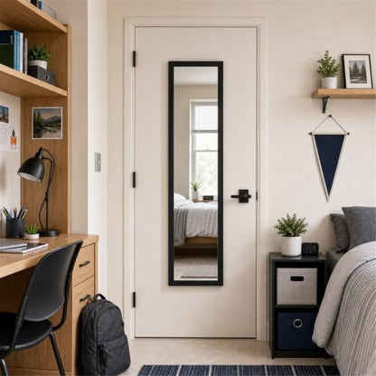 Full Length Door Mirror 13.8" x 0.4" Black Rectangular Wall Mirror for Bedroom