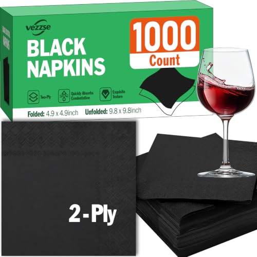 Black Cocktail Napkins Bulk Pack 2-Ply Disposable 4.9x4.9 Inch for Parties & Bar