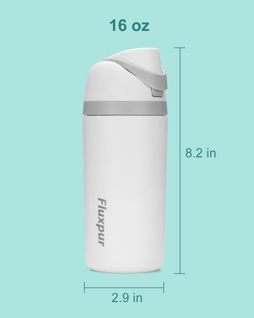 Fluxpur Insulated Water Bottle Sports Stainless Steel Water Bottle with Straw Travel Leakproof,16 Oz,White 10