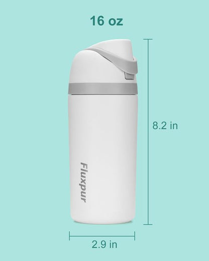 Fluxpur Insulated Water Bottle Sports Stainless Steel Water Bottle with Straw Travel Leakproof,16 Oz,White 10