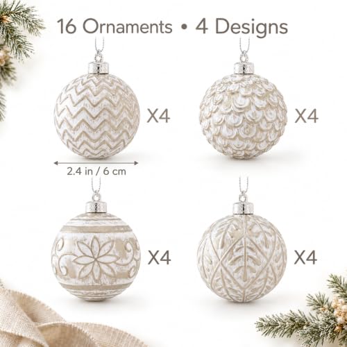 Rustic Champagne Christmas Ornaments Set 16PCS - Medium, Farmhouse Decor