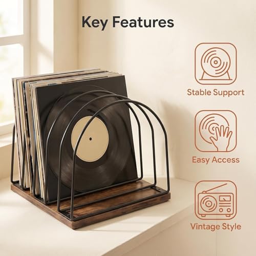 Wooden Vinyl Record Storage Holder - Brown, Stylish & Space-Saving