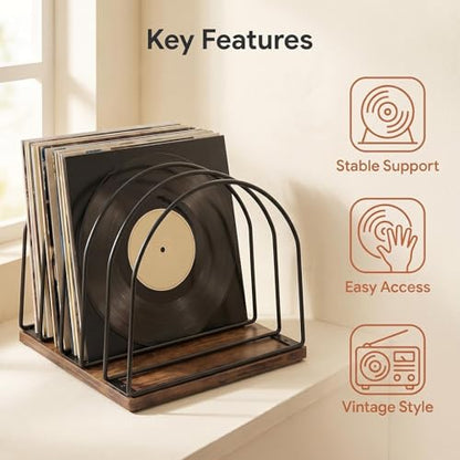 Wooden Vinyl Record Storage Holder - Brown, Stylish & Space-Saving