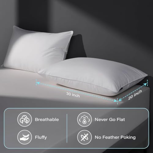 Queen Size Medium Firm Goose Down Pillows Set of 2 - Hotel Collection Bed Pillows