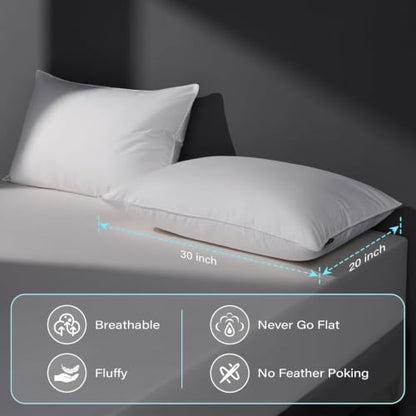 Queen Size Medium Firm Goose Down Pillows Set of 2 - Hotel Collection Bed Pillows