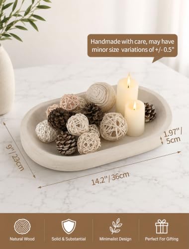 Hanobe White Wooden Decorative Key Bowl for Coffee Table, Rustic Home Decor