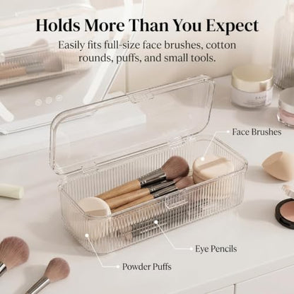 Clear Acrylic Double-Sided Makeup Brush Holder with Lid for Vanity Storage
