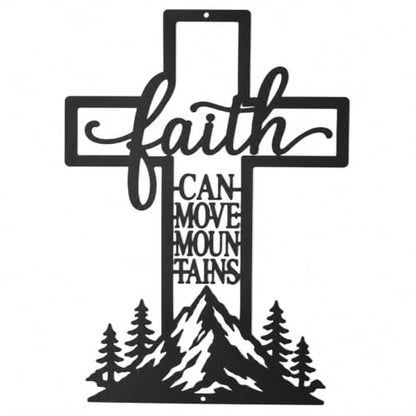 Christian Cross Wall Art - Faith Can Move Mountains Metal Decor