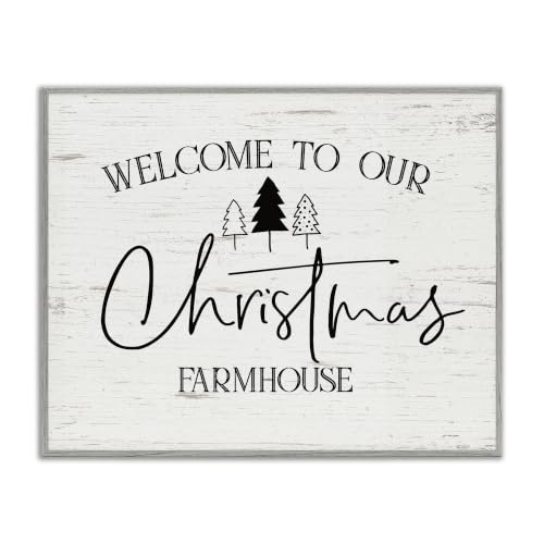 Christmas Farmhouse Welcome Framed Wall Art - Grey, 16x20 Inches, Giclée Print