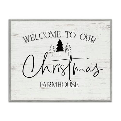 Christmas Farmhouse Welcome Framed Wall Art - Grey, 16x20 Inches, Giclée Print