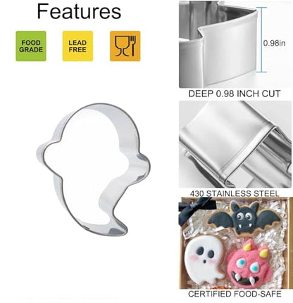 Mini Halloween Cookie Cutters Set - 5 Stainless Steel Shapes for Baking & Decorations - 2.2 to 2.6 Inches - Variation of THIS listing
