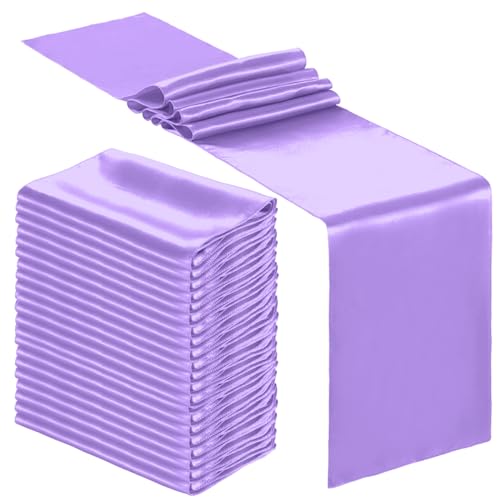 Light Purple Satin Table Runner Bulk 36 Pack 12 x 108 Inch for Weddings Parties