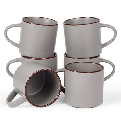 Dark Gray Famiware Coffee Mug Set of 6, 14oz Ceramic Cups for Hot Drinks