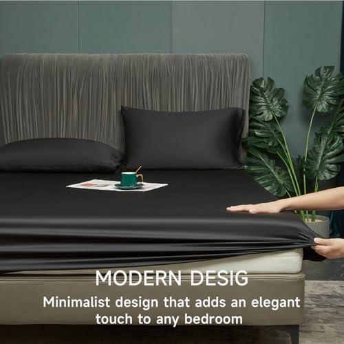 Black King Cooling Fitted Sheet - 100% Bamboo Rayon, Deep Pocket