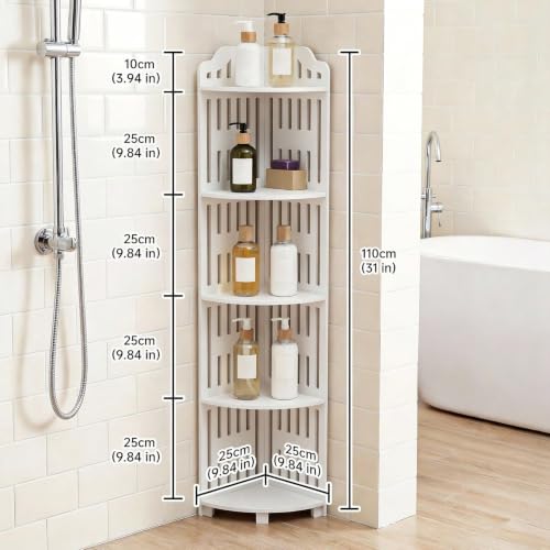 5 Tier Corner Storage Shelf - Waterproof PVC Freestanding Organizer for Bathroom, Kitchen & Living Room