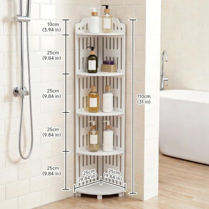 5 Tier Corner Storage Shelf - Waterproof PVC Freestanding Organizer for Bathroom, Kitchen & Living Room
