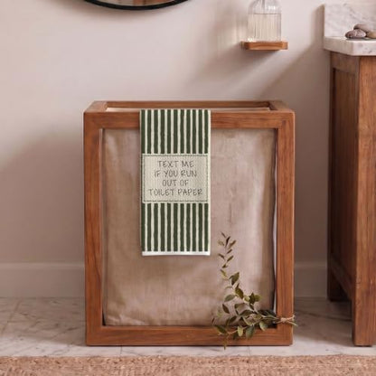 Bathroom - 09 Olive Green Striped Hand Towels - Waffle Textured Decorative Set