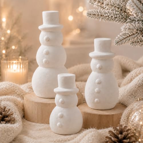Rustic Terracotta Snowman Figurines Set of 3 Christmas Decor for Table Centerpieces