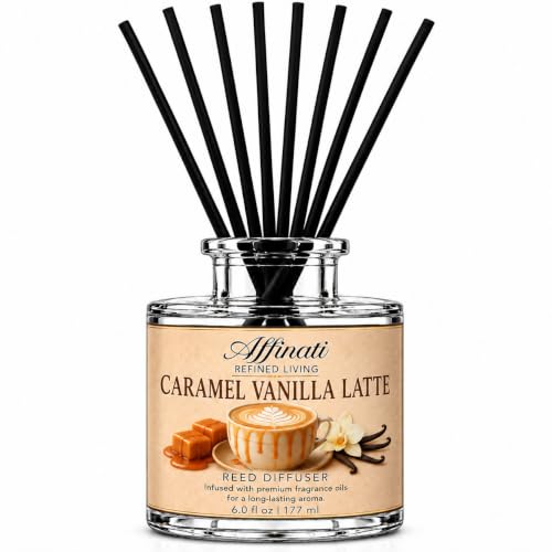 Caramel Vanilla Latte Reed Diffuser - Highly Fragrant Home Fragrance - 6 fl oz - Includes 8 Reeds