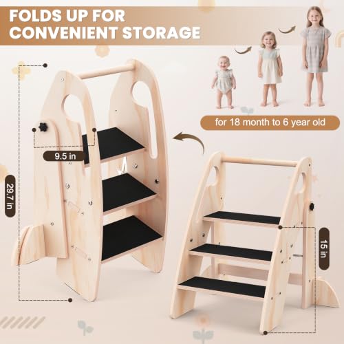Wooden Foldable Toddler Step Stool for Bathroom Kitchen Potty Training