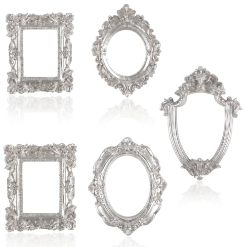 Vintage Mini Resin Picture Frames Set - Silver, 5 Pcs Small Photo Frames
