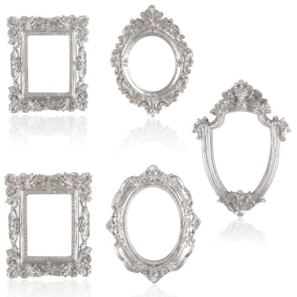 Vintage Mini Resin Picture Frames Set - Silver, 5 Pcs Small Photo Frames