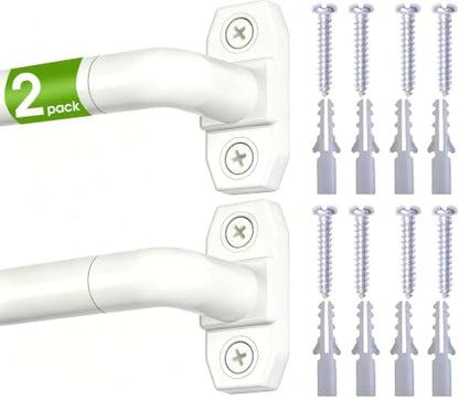 2Pack Adjustable White Curtain Rods for French Doors & Small Windows - 28-48in