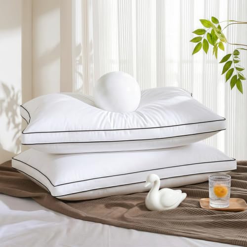 King Size Goose Feather Down Pillow Set of 2 - White, Soft & Fluffy, Hotel Collection