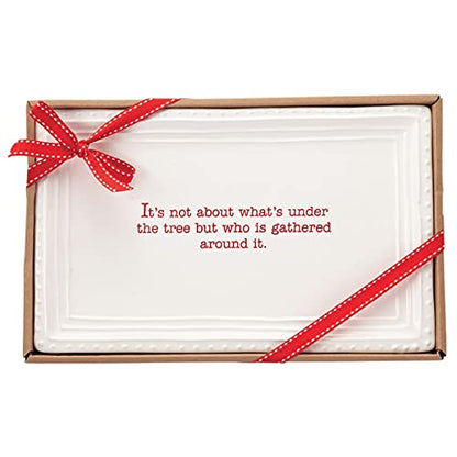 Christmas Treat Tray - White Ceramic Serving Platter for Cookies & Holiday Snacks