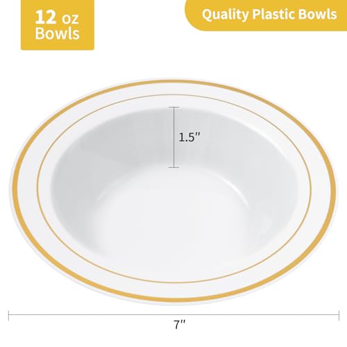 Gold Disposable Plastic Bowls and Plates Set for Parties Weddings Catering