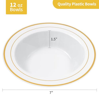 Gold Disposable Plastic Bowls and Plates Set for Parties Weddings Catering
