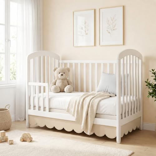 28x52 Inch Oatmeal Beige Crib Skirt with 14-Inch Drop and Scalloped Edges – Nursery Bed Skirt for Standard Cribs (Variation: Oatmeal / 28×52 in / 14 Inches)
