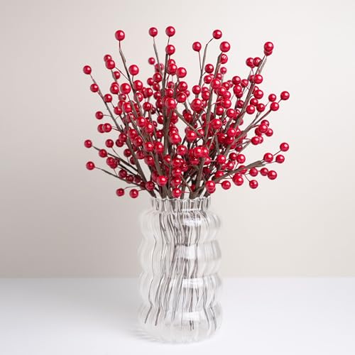 Artificial Red Berry Stems 13.5 Inch for Holiday Decor, 12 Pack