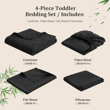Toddler Cooling Bedding Set - Rayon Bamboo, 4 Pieces, Black