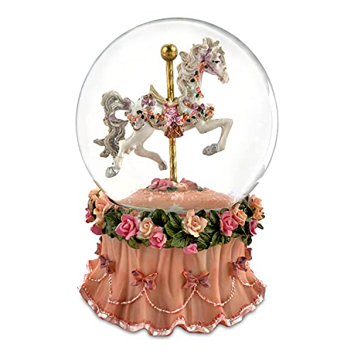 Carousel Horse Water Globe with Pink Flower Base - Handcrafted Decor