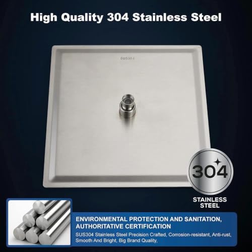 16 Inch Brushed Nickel Square Rain Shower Head - Thin Variation