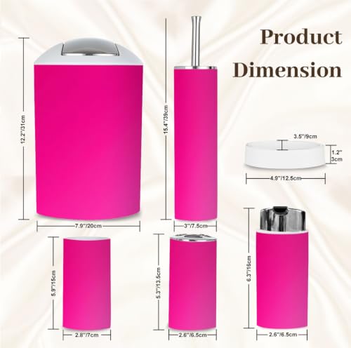 Bathroom Accessory Set 6PCS Bright Solid Hot Pink Gradient with Multi5 Variation
