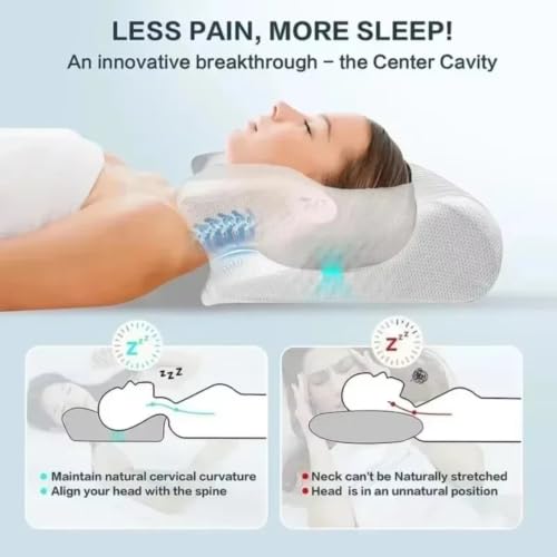 BONTEBIAN Grey Cervical Memory Foam Pillow - Orthopedic Neck Support for Pain Relief & Snoring