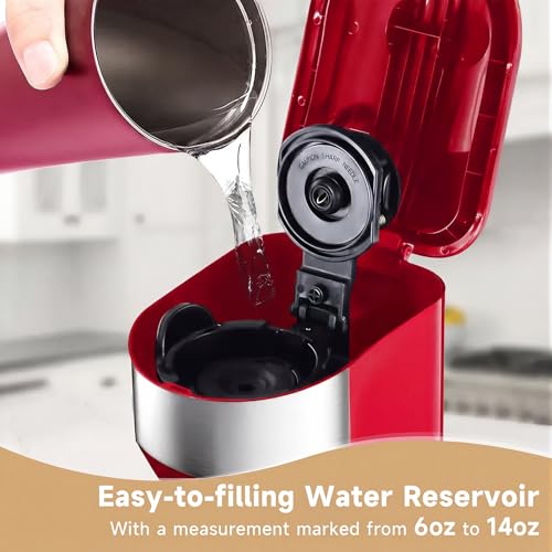 Red Single Serve Coffee Maker with K Cup & Ground Coffee Options - Compact & Fast Brewing