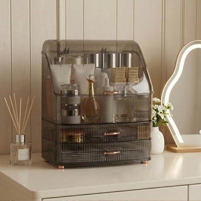 Clear Makeup Organizer Countertop with Lid & 2 Drawers for Vanity
