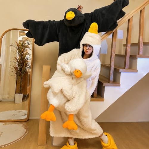 White Oversized Wearable Goose Blanket Hoodie Onesie - X-Large
